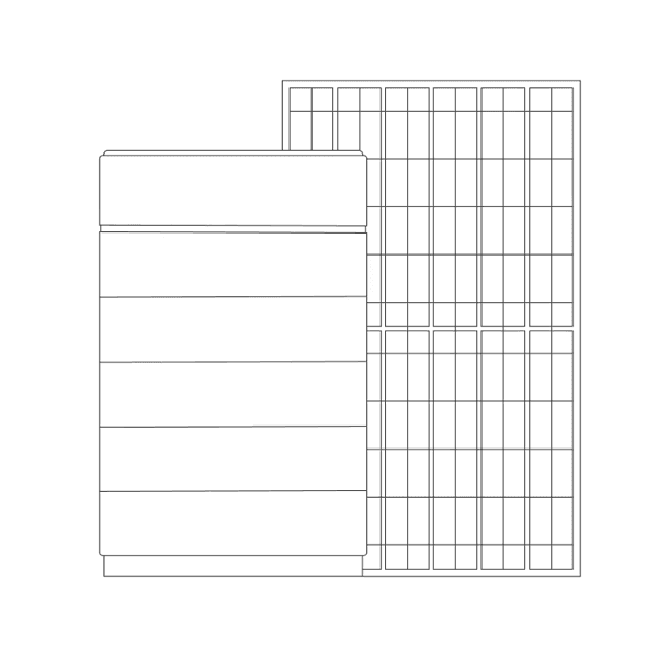 Strichzeichnung eines Solarmoduls mit Batteriespeicher